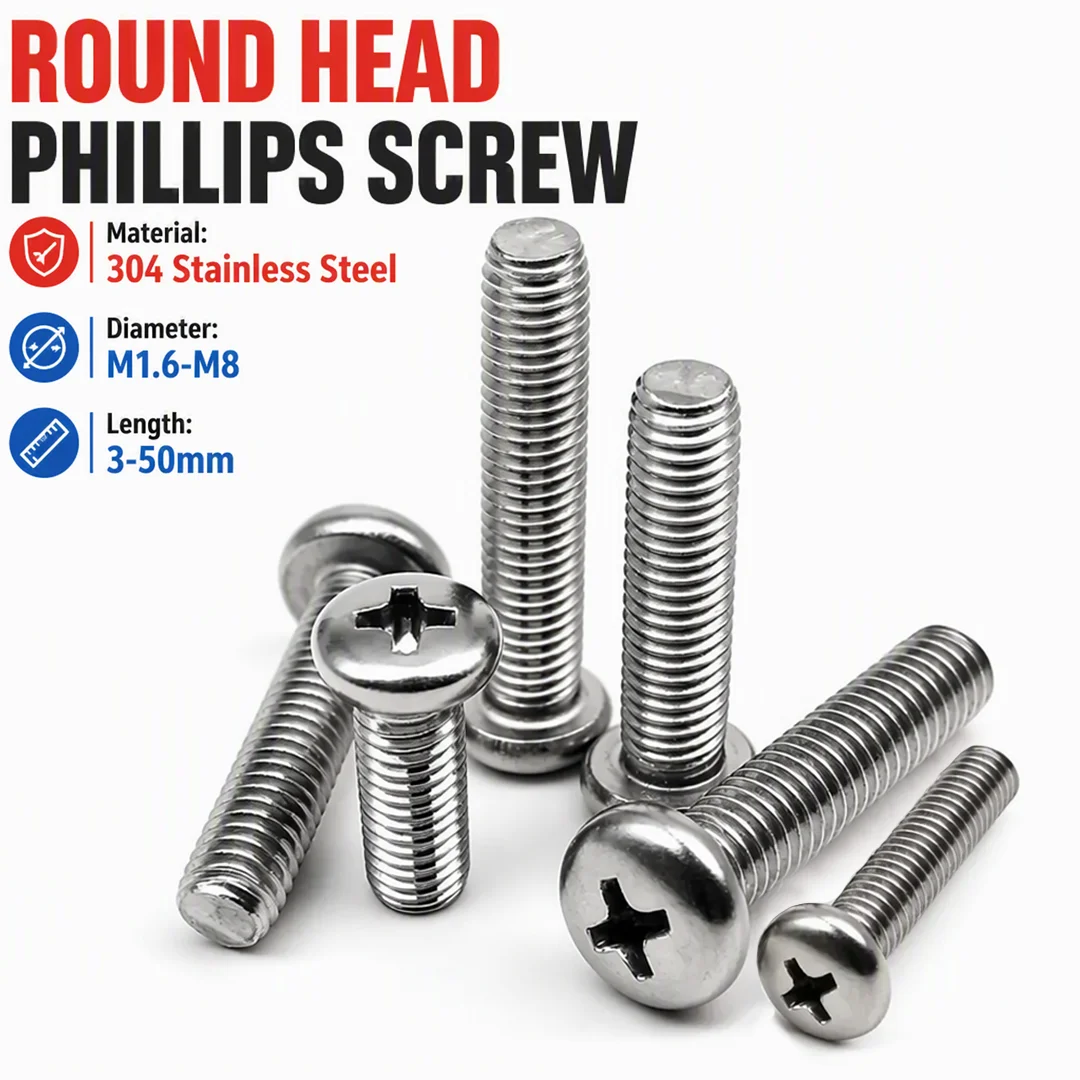 M1.6 M2 M2.5 M3 M4 M5 M6 M8 GB818 304 Stainless Steel Cross Recessed Pan Head Screw Phillips TV Computer Bolts