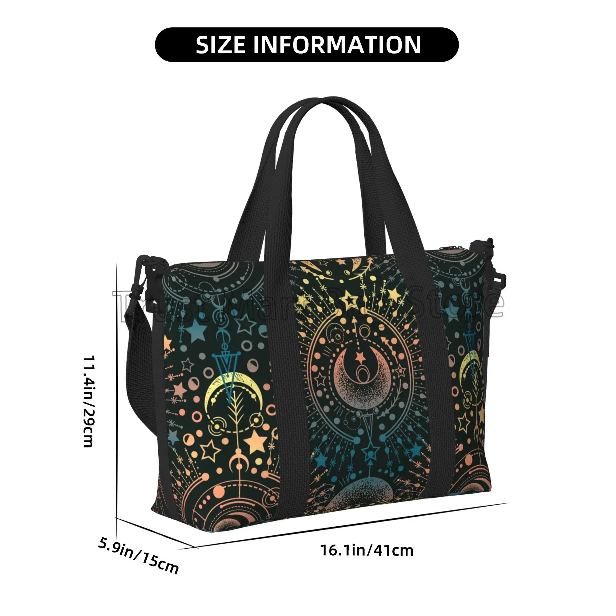 Mochilas de Viagem Impermeável Unisex, Bolsas Sports Gym, Overnight Weekender Bagagem Bag, Lua e Estrela Alchemy Magical Print