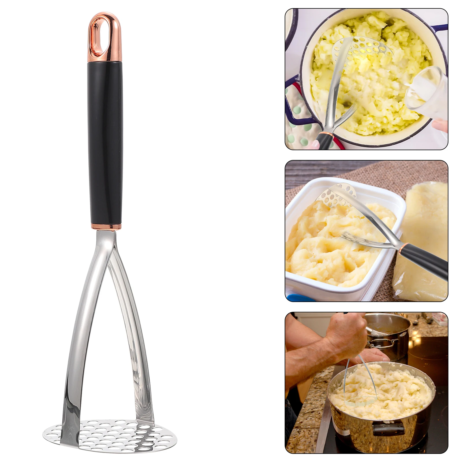 

1pc Stainless Steel Potato Masher Manual Vegetable Crusher Kitchen Utensil Multi-Function Food Presser Tool With Hanging Hole