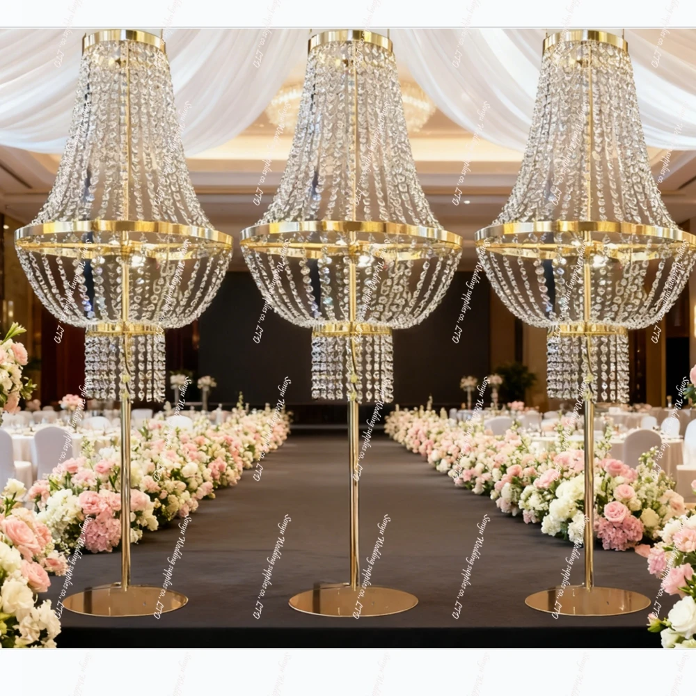 

5pcs f10 Hot Sell Crystal Gold Table Wedding Centerpieces Crystal Lighting Luminous Ornaments Stage Lighting