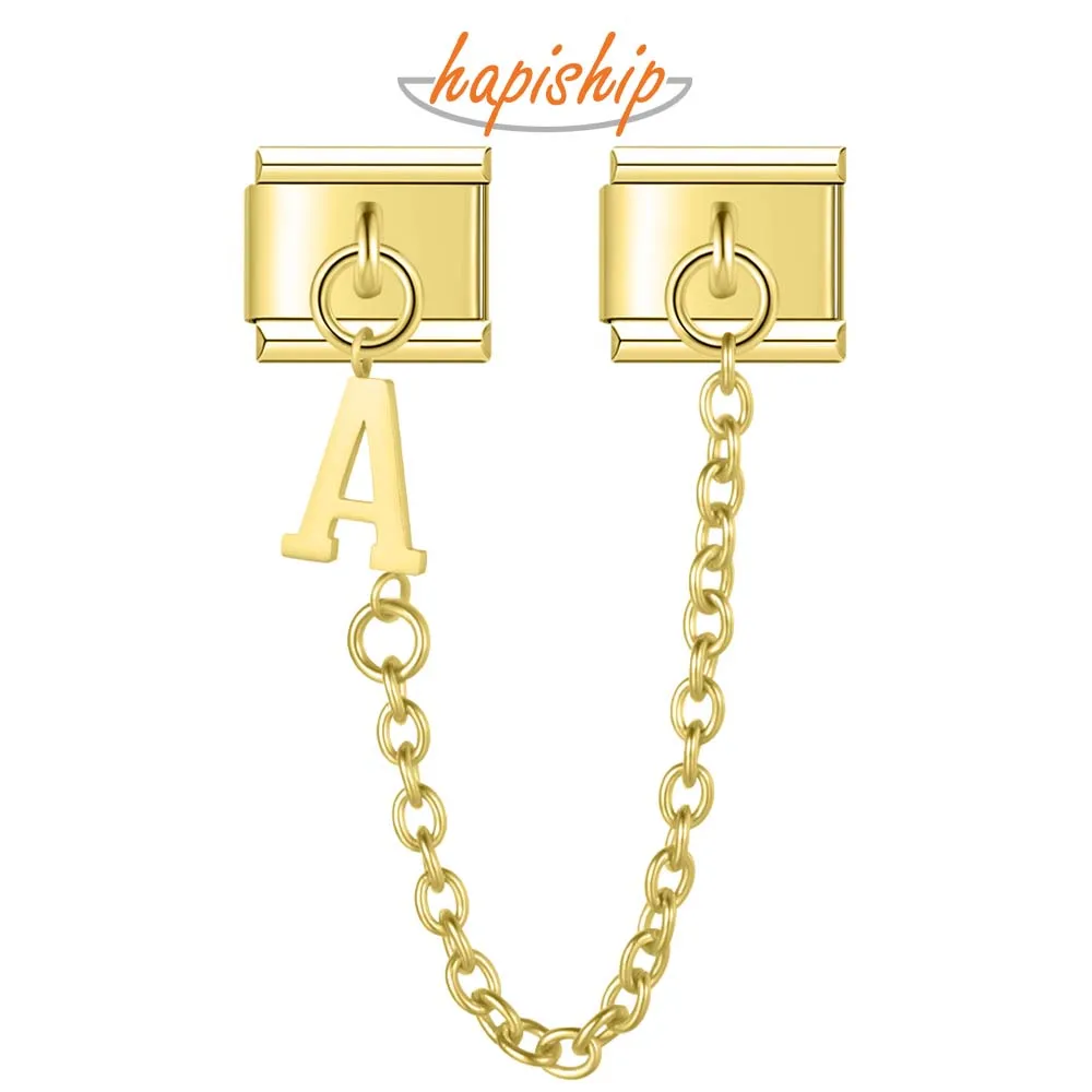 Hapiship 2024 Fashion Women New 26 Letter Chain Italian Charms Link Fit 9mm Bracelet Stainless Steel Making DIY Jewelry DJ1201