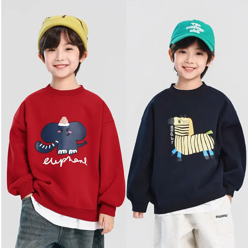 Winter Boys Sweatshirts Plus Velvet Tops for Kids Long Sleeve Children Sweater Fleece Warm Toddler Pullovers Baby Outfits
