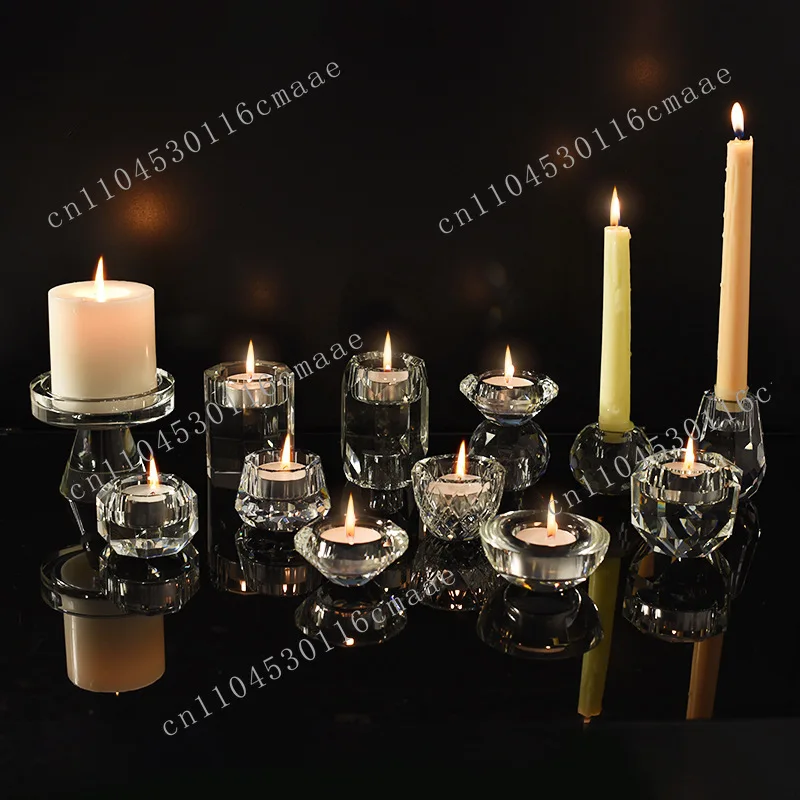 Transparent double-sided tapered candle holder and tea candle holder set, multi-function glass candle holder