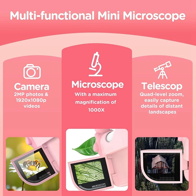 Microscope for Kids, Mini Portable Microscope with 8 Adjustable LED Lights, 2-Inch LCD Screen Pocket Microscope Camera-A82Z