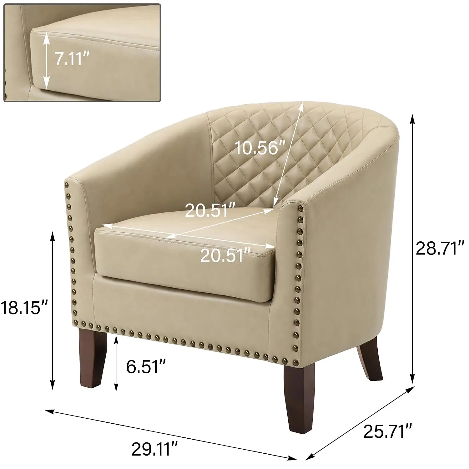 Faux Leather Barrel Accent Chair Modern Beige Living Room Bedroom, Customized