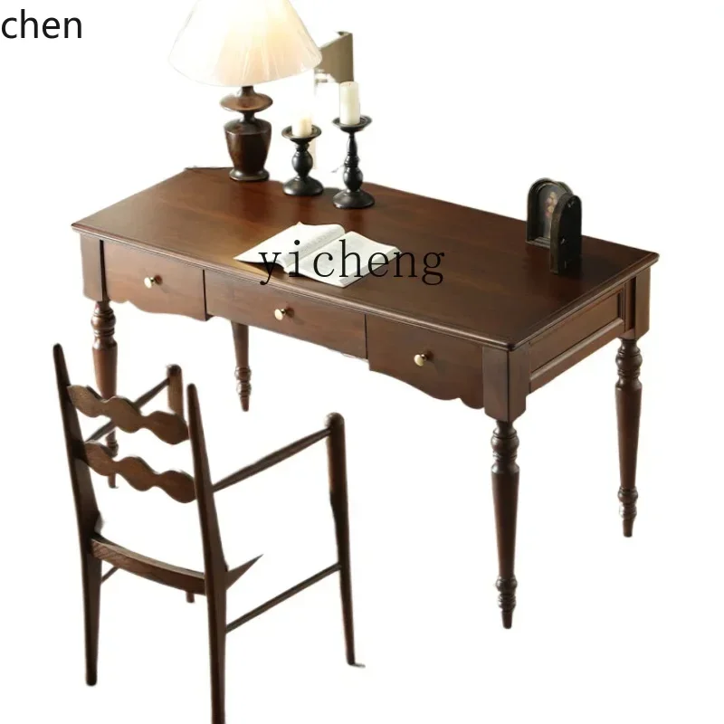 HXL solid wood desk and chair light luxury student retro home study writing desk learning office computer desk