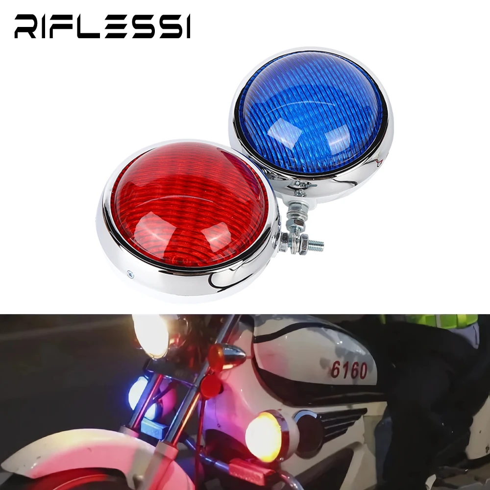 

1 Set 12V LED Stroboscopes Police Lights For Motorcycle Round Strobe Lights Patrol Motorbike Front Flashing Lights Red Blue