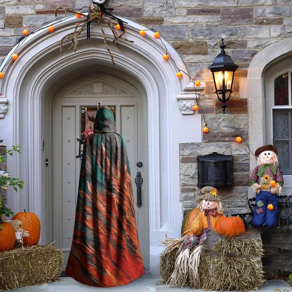 フェザー ロング フード付きマント 魔女 中世コスチューム コスプレ ケープ ハロウィン ヴァンパイア 大人用 ユニセックス