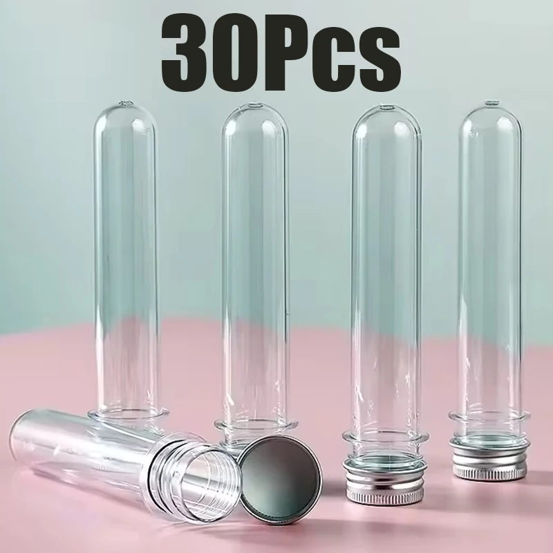 30Pcs Leakproof Clear Plastic Storage Tubes, Aluminum Screw Cap Test Tubes for Powder Liquid Solid