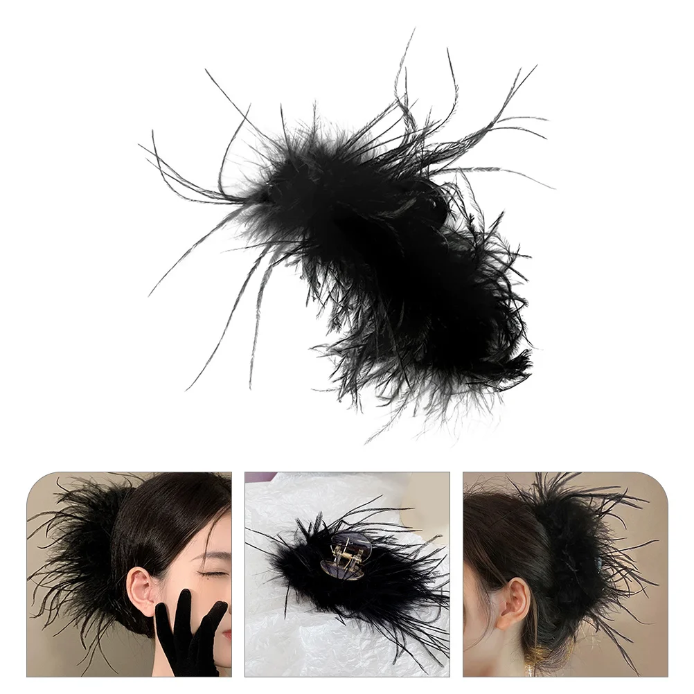 Barrette Hair Claw Clip for Birthdays Women Clips Jaw Decorating Elegant Plume Artificial Fur Parties