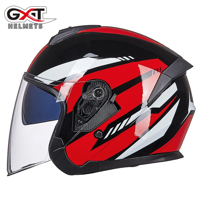 

GXT Double Lens Motorcycle Helmets Scooter Safety Helmet Half Face Motorbike Helmet for Women Men Moto Casque