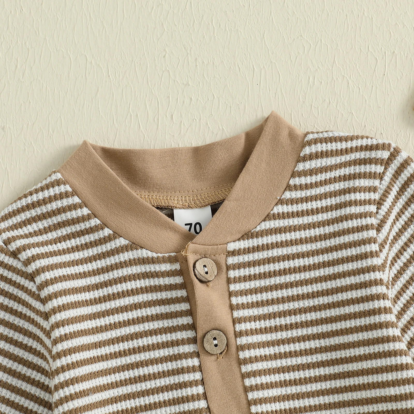 

Infant Baby Boy Fall Clothes Romper Stripe Print Long Sleeve Full Length Jumpsuit with Hat 2 Pcs Set