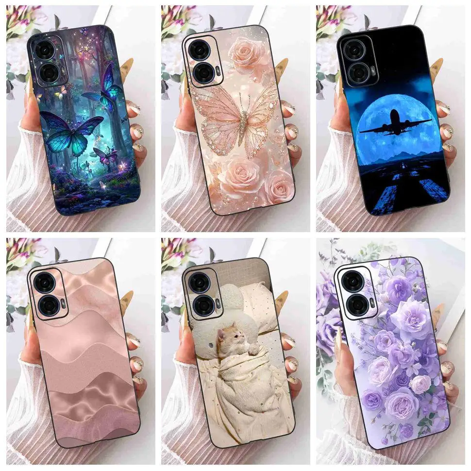 Funda para Motorola Moto G24 Power, funda negra de silicona suave con diseño de gato y mariposa, Fundas para teléfono Moto G24 Power de 6,56 pulgadas