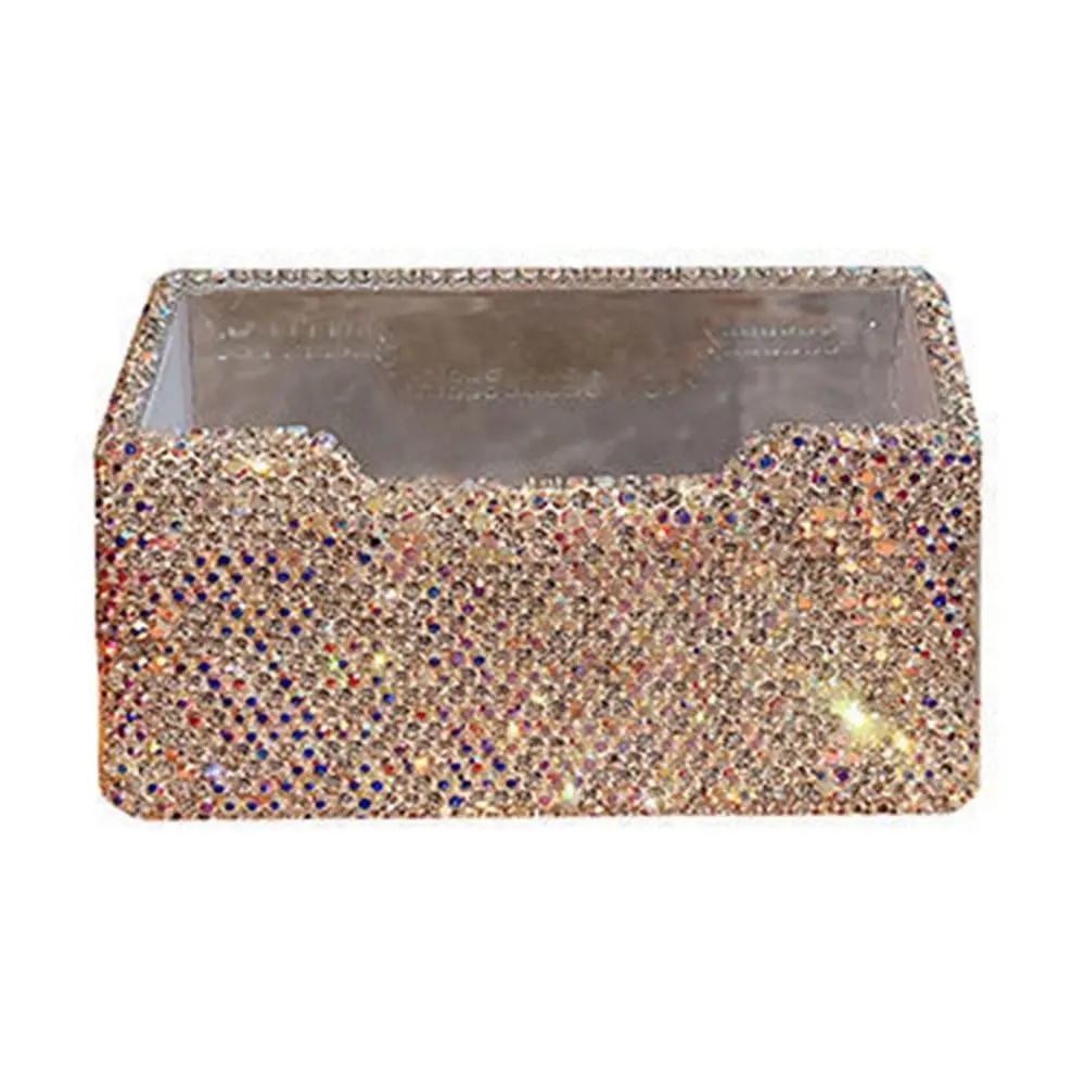 Rhinestone-inlaid Business Card Holder Luxury Acrylic Table Top Organizer Square Card Storage Business Cards Display Holders