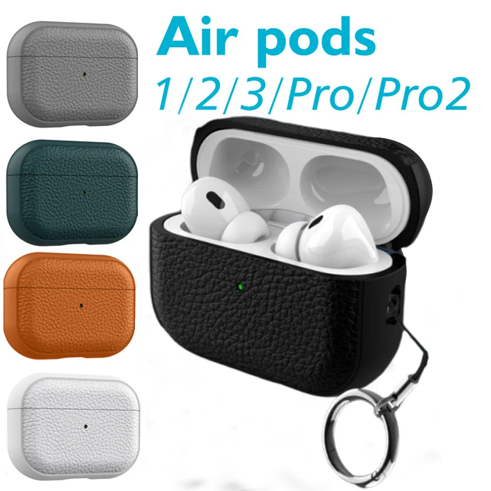 Leather Texture Case For Apple Airpods 1 2 3 4 Pro air pods Wrieless Bluetooth Earphone Protective Cover Anti-lost Headphone Bag