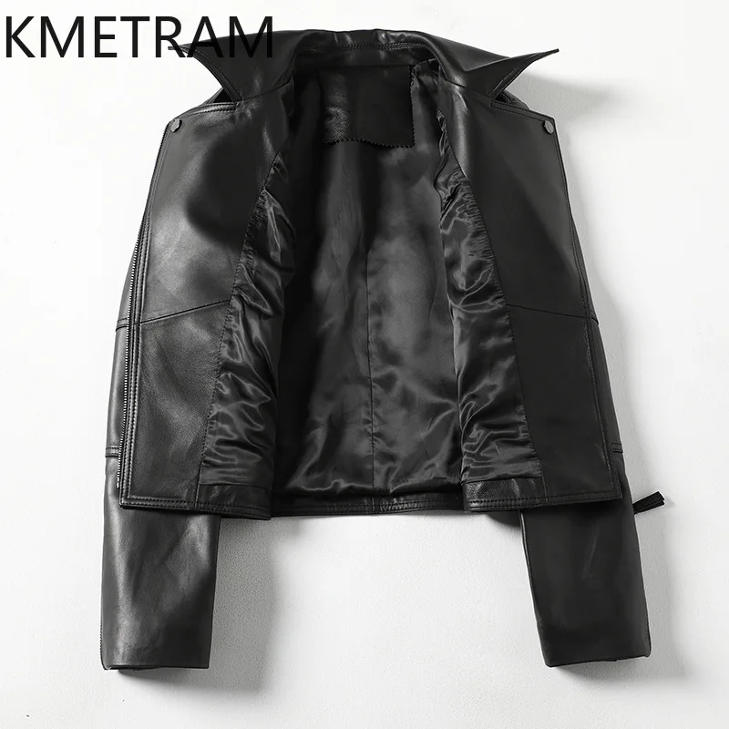 100 % Schaffelljacke für Damen, modisch, Motorrad, schwarze Echtlederjacken, neu in Oberbekleidung, Herbstkleidung, 20225, Damen, Mohamedбка