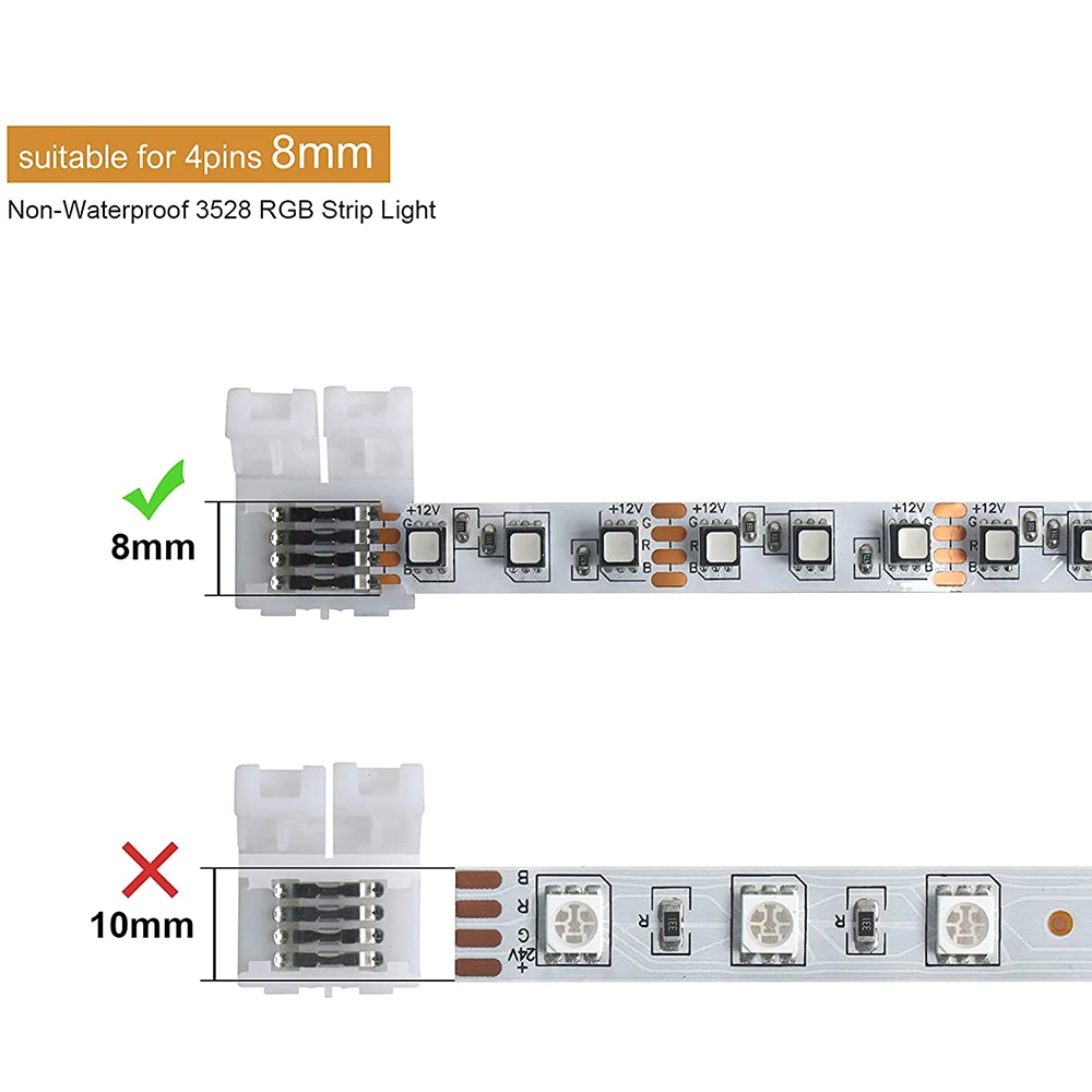 5 pz 4pin 8mm connettore Led a forma di L 8mm 4pin RGB 3528 2835 strisce Led angolo angolo connettori filo installare adattatore