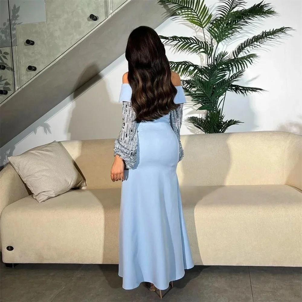 ชุดราตรีงานเลี้ยงปักเลื่อมสีดำแบบยาวสั่งตัดพิเศษสำหรับโอกาสพิเศษ ชุดออกงานพรอมสไตล์เรโทรแบบยูนิเซ็กซ์ ผ้าเจอร์ซีย์ ดูไบ ซาอุดีอาระเบีย แบบสั่งทำ