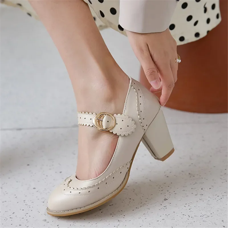 2024 Fashion Womens Shoes Blue Pink Red Black Block Women Heels Mary Jane Party High Heel Shoes Plus Size 32-43 Pumps