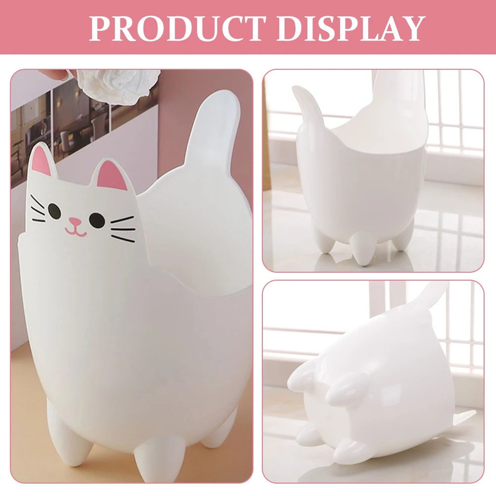 

Pen Holder Trash Can Desk ganizer Cat Shaped White Large Size Cartoon Kawaii Dorm Desk Countertop Mini Garbage Bin Storage