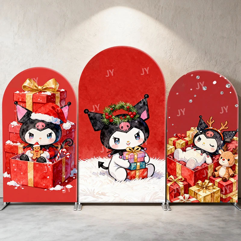 

Kuromi Christmas Arch Backdrop Cover Cute Santa Heme Elastic Fabric Holiday Photograph Background Party Photo Booth Decoration