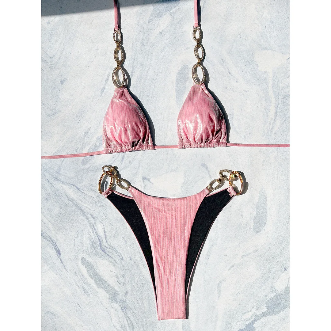 Neuer Bikini mit Diamant-Strasssteinen und Leopardenmuster, Damen-Badeanzug, zweiteiliges Bikini-Set, Badebekleidung, Badeanzug, Modell V5858R. – Detail 38
