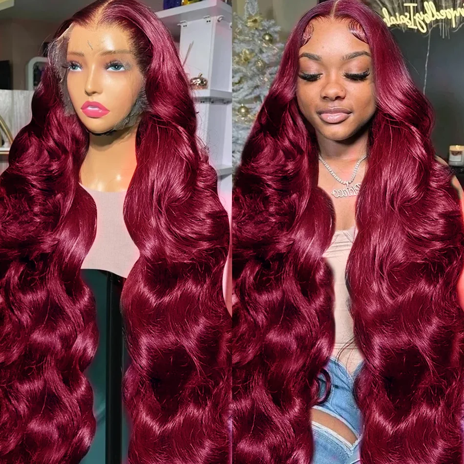 250 Density 13x4 HD Lace Frontal Wig 99j Burgundy Body Wave 13x6 Lace Front Human Hair Brazilian For Women