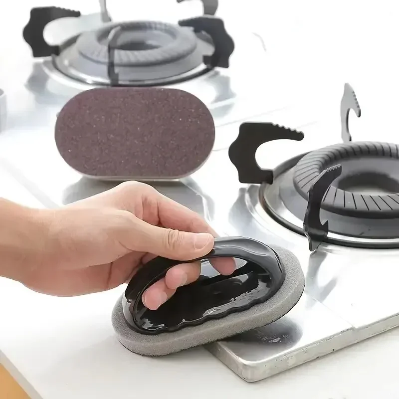 Eco-Friendly Reusable Emery Magic Sponge Kitchen Pot Brush - Easy Washable Eraser for Cleaning Decontamination with Handle