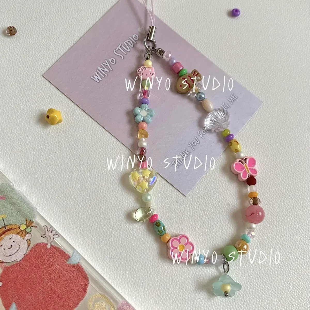 

Vibrant Summer Dopamine Hawaii Kitty Phone Case Strap CCD Camera Charm DIY Fish Keychain for Woman Colourful Lanyard