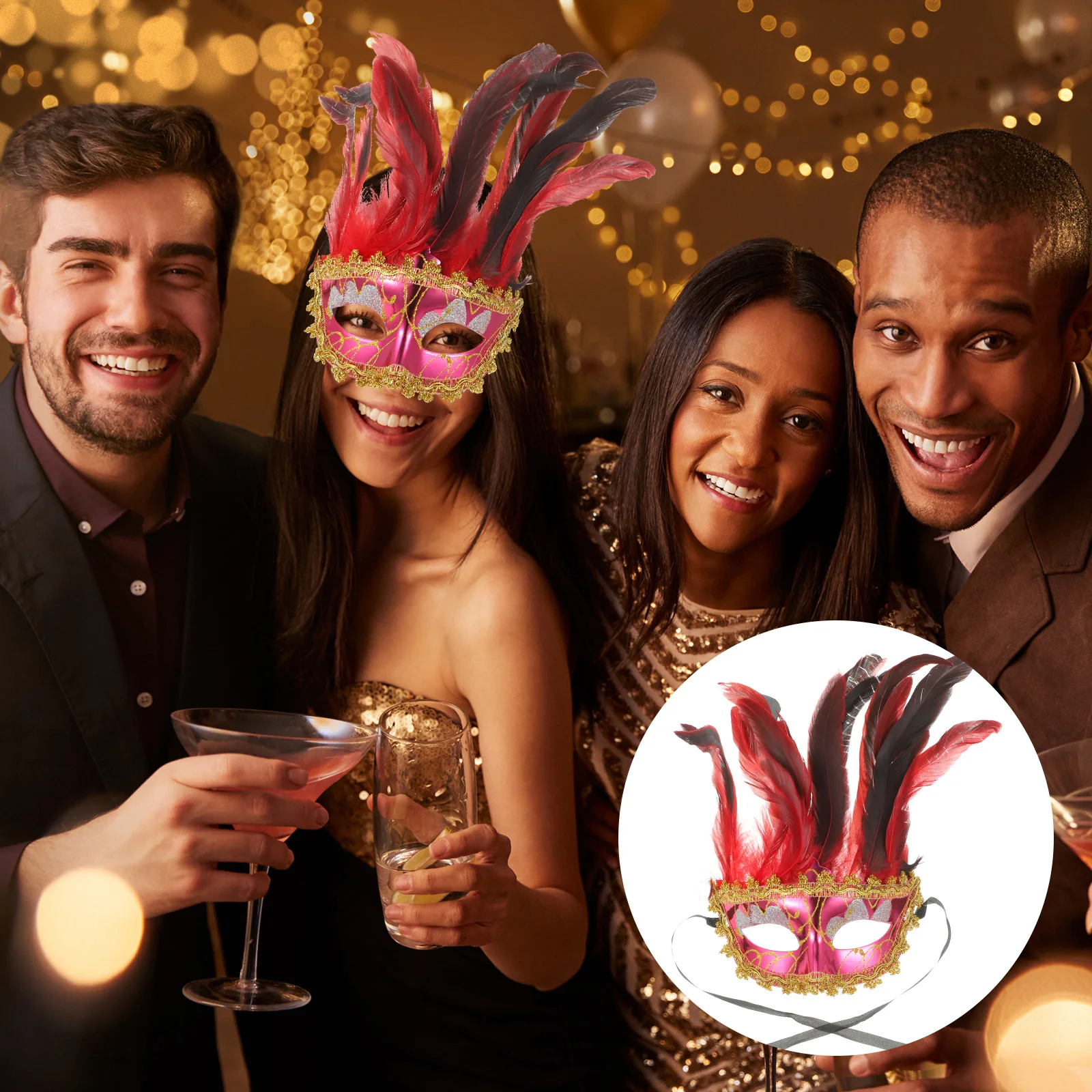 

Masquerade Mask Party Accessories Plastic Cosplay Decor Red Reusable Halloween Carnival Ball Event Night Club