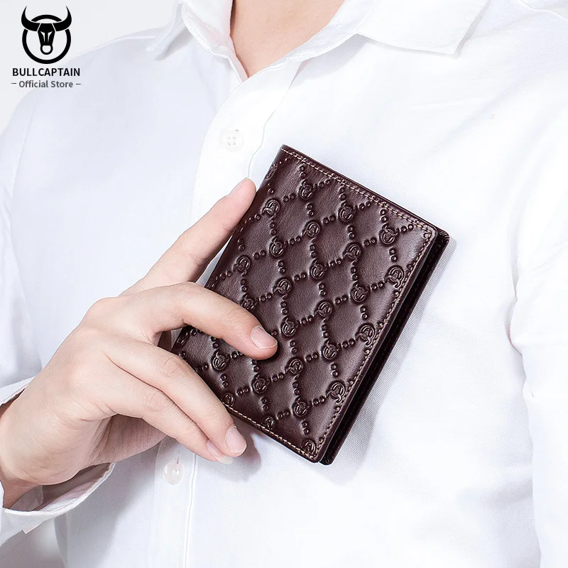 BULLCAPTAIN New Leather Men\'s Wallet Fashion Creative Pattern Wallet Small Mini Card Holder RFID Wallet Men 0204H