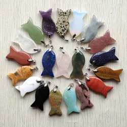 2023 New Fashion natural stone mixed fish pendants diy jewelry Accessories making necklaces wholesale 12pcs/lot fast shipping