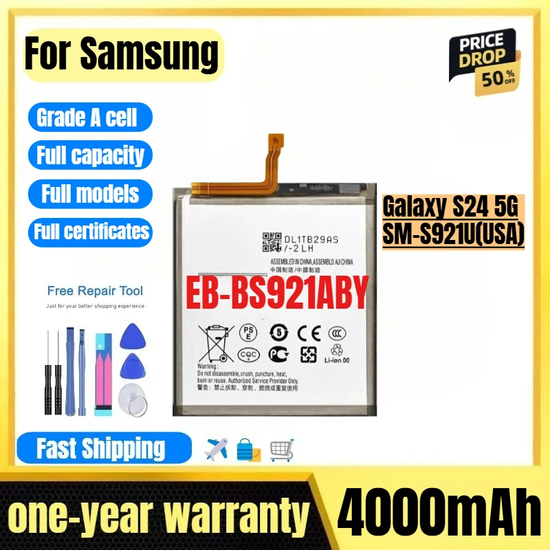 

EB-BS921ABY for Samsung Galaxy S24 5G/SM-S921U(USA) Phone Battery High Quality High Capacity Replacement Bateria with Tools