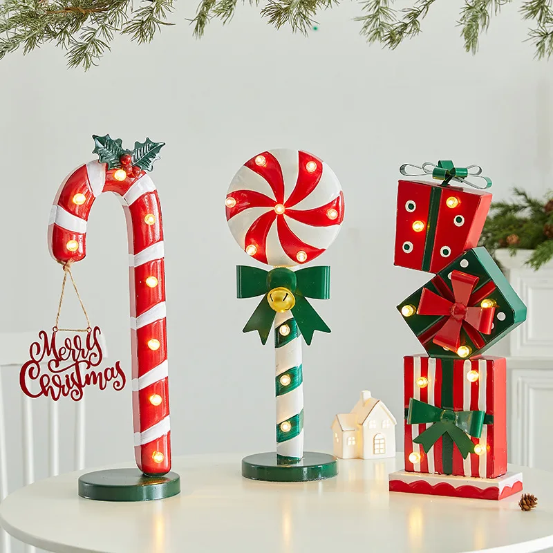 Christmas new luminous iron candy cane  decoration ornament shopping mall window scene layout