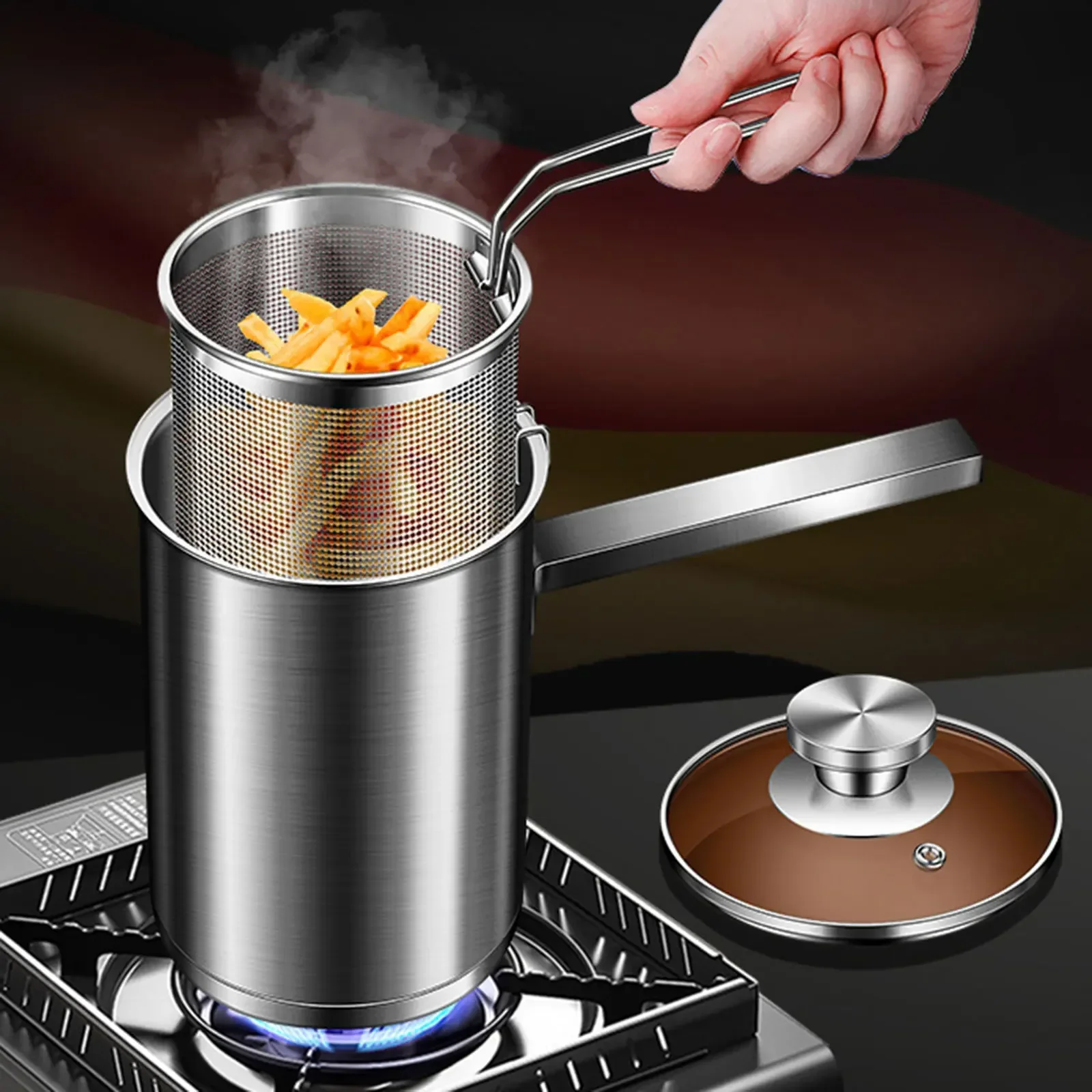 304 Stainless Steel Oil Fryer Household Small Fryer With Filter Raised /Deepened Fuel-Efficient Tianfu Luo Pot Deep Frying Pot