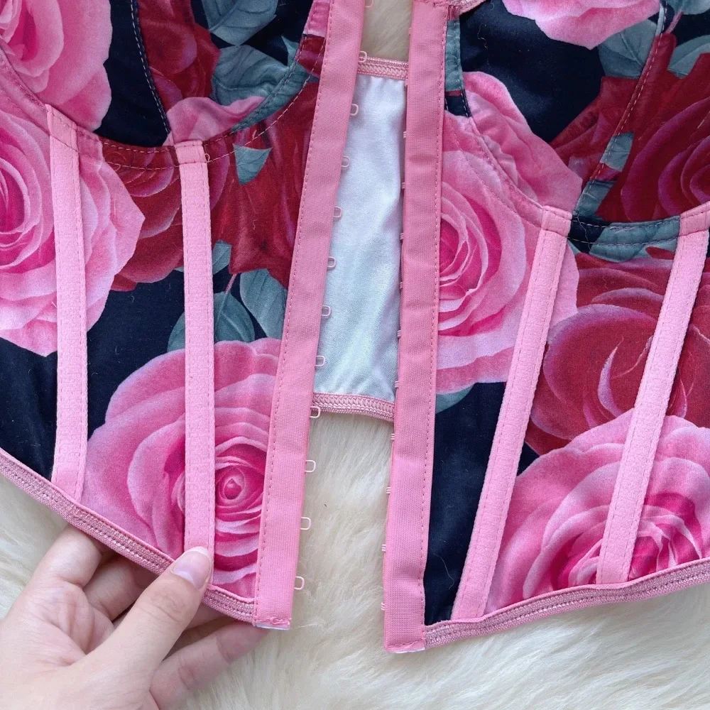 Top a tubo con stampa asimmetrica sexy Camis senza spalline chic Canotte coreane sottili Top corto elegante Corsetto da donna autunno Bustier