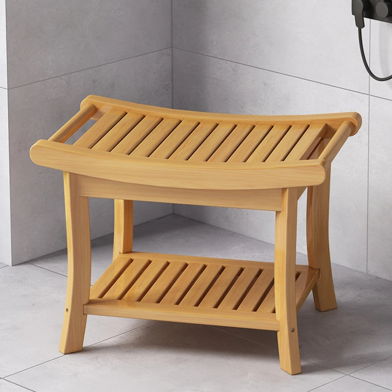 Solid Wood Waterproof Anti-Slip Bath Stool Shower Seat for Elderly Mold Resistant Foot Rest And Shoe Changing Bench