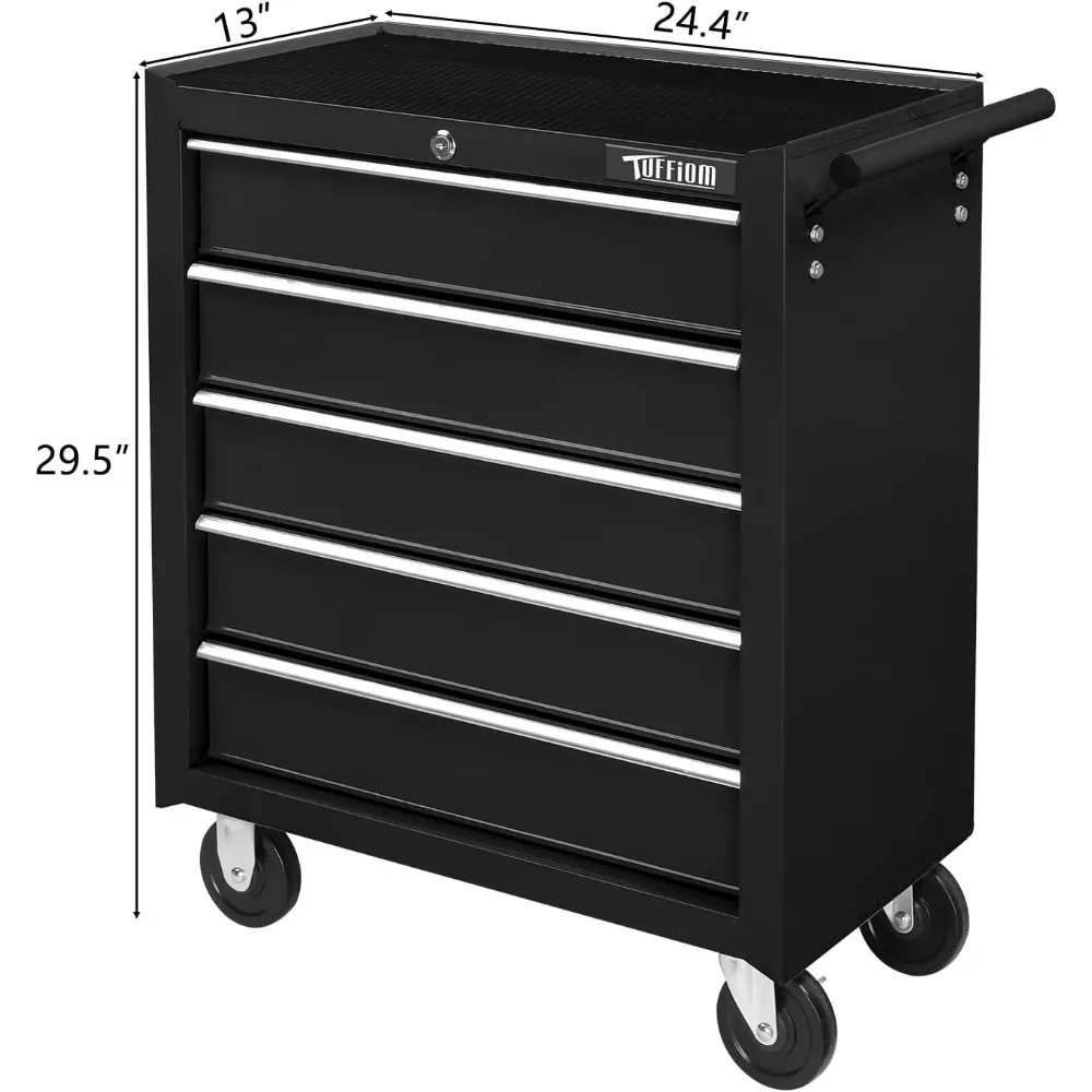 5-Drawer Rolling Tool Chest w/Drawers & Lock, Tool Storage Cabinet with Lockable Wheels, Top Cushion & Drawer Liners