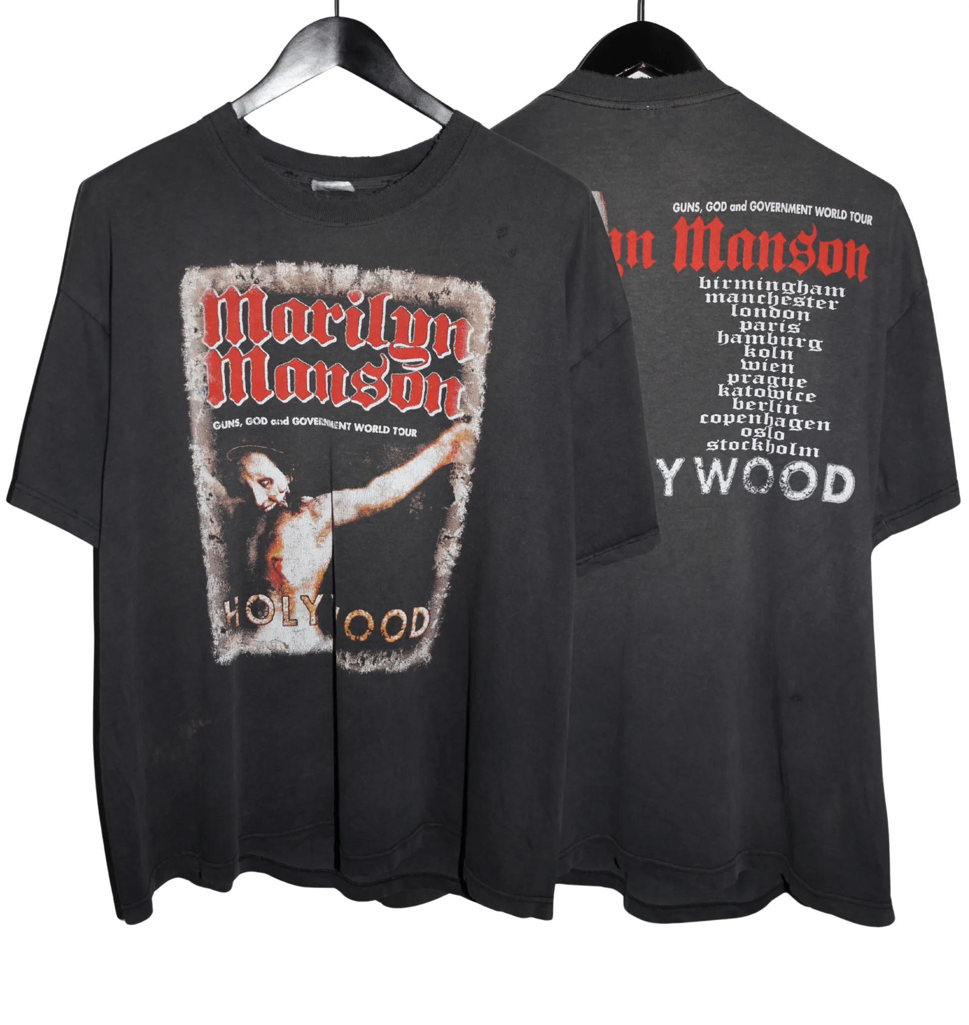 Marilyn Manson 2002 God Guns and Government World Tour Industrial Metal Band Graphic T-Shirt Cotton Men Women Streetwear Tee