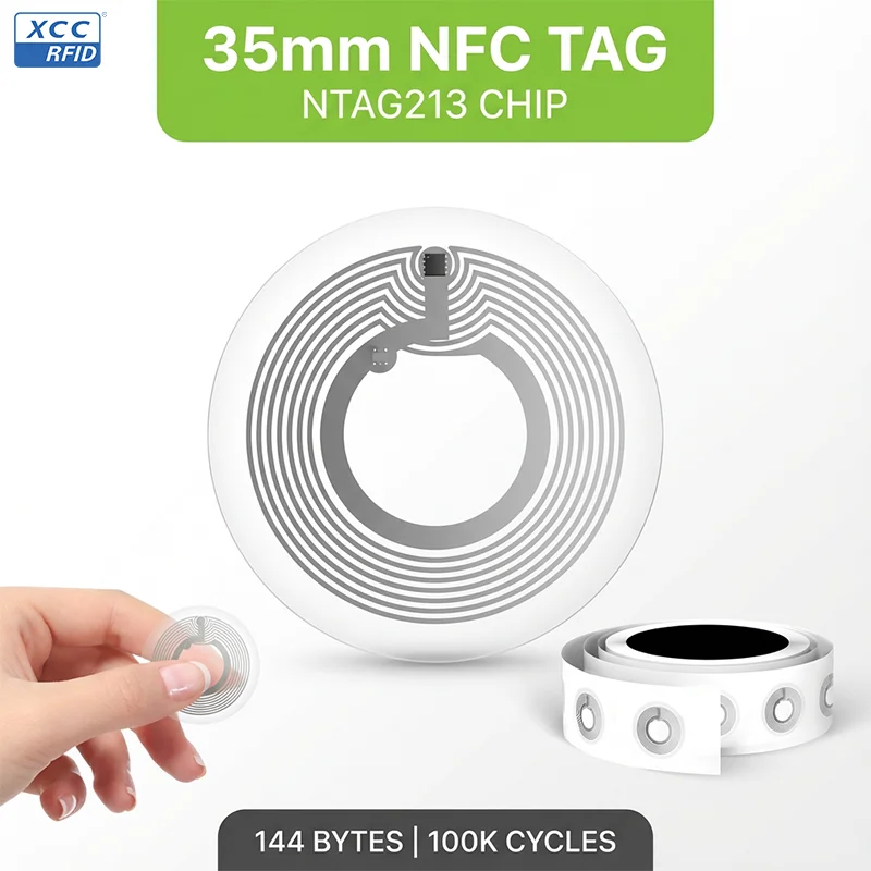 35mm NTAG213 NFC Wet Inlay Round  - Blank White Printable RFID Labels, Programmable Tags for Business Cards, Access Control
