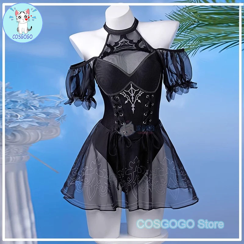 

COSGOGO Nier Automata Cosplay Costume Yorha 2B One Piece Swimsuit Anime Bathing Suit Halter Backless Tummy Control Swimwear Cosp