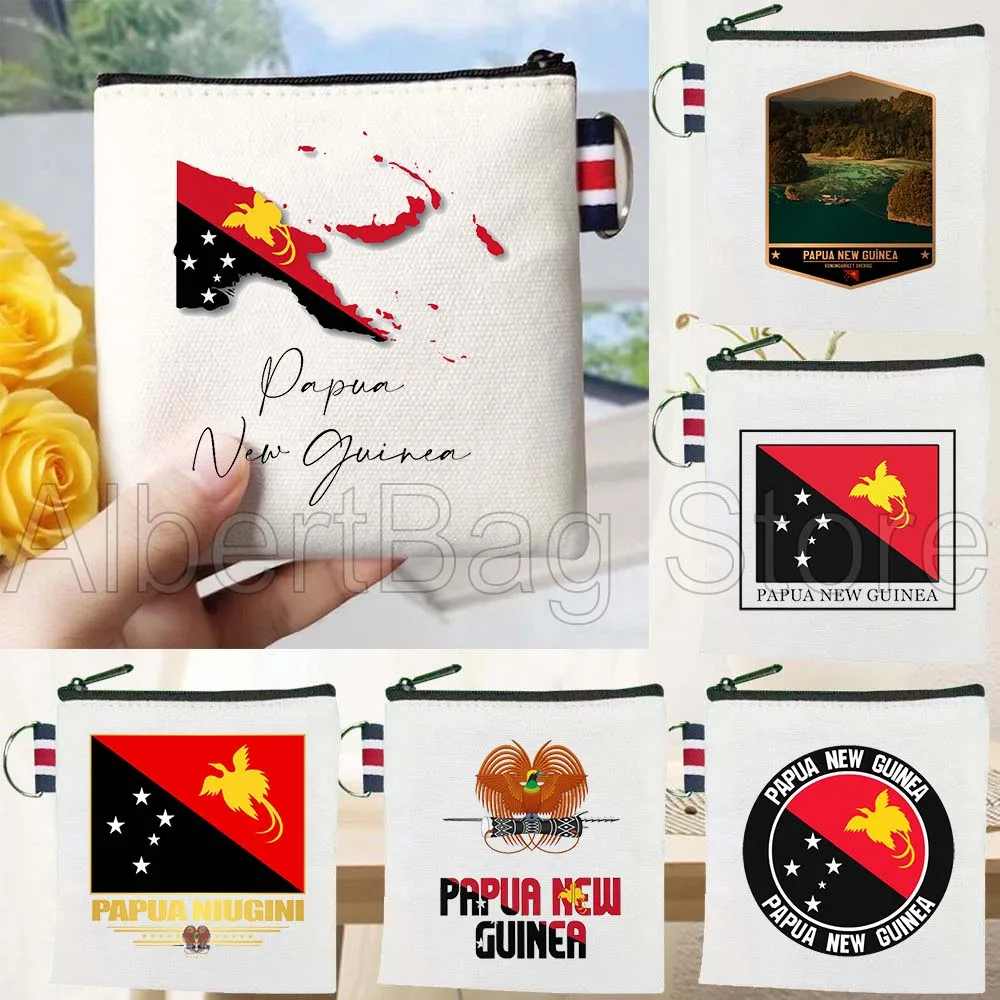 

Papua New Guinea Fag Map Patriotic Customized Gifts Canvas Coin Purse Small Key Bag Travel Storage Card Bag Cotton Wallet Pouch