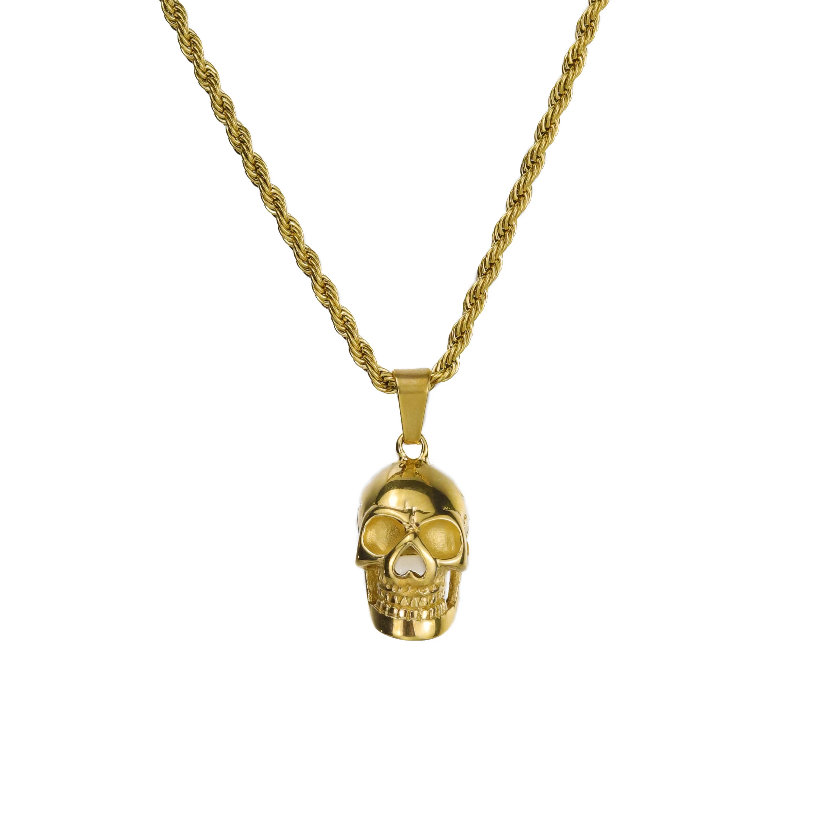 

Rock Punk Street Style Stainless Steel Skeleton Skull Charms Pendant Men Necklace Twist Chain Necklaces Pendants For Men Jewelry