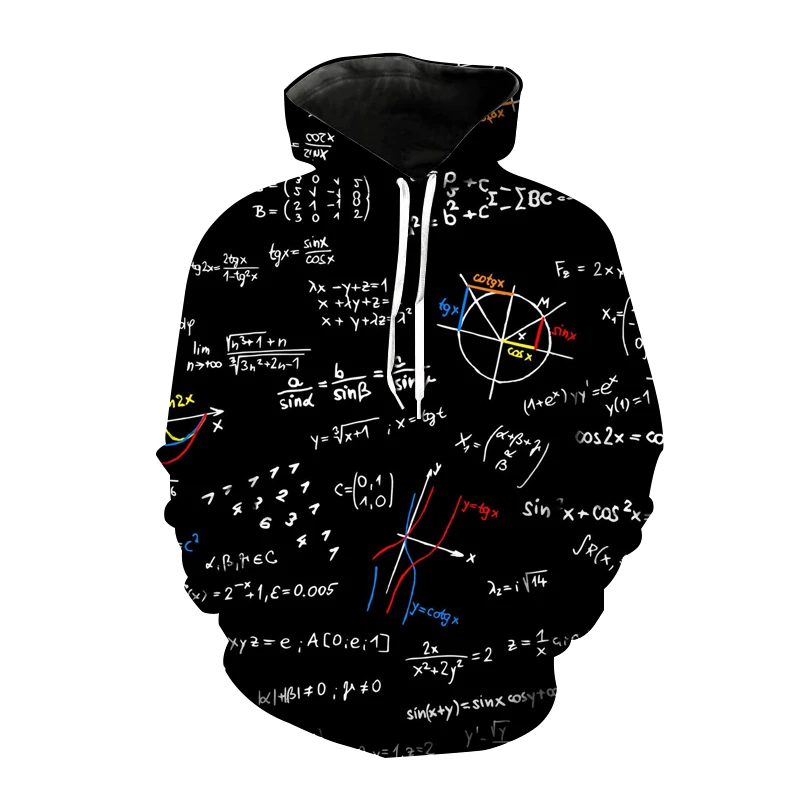 Men Autumn Winter Hoodie Math Formula 3D All Over Print Drawstring Pullover Hooded Sweatshirt Geek Streetwear Tops