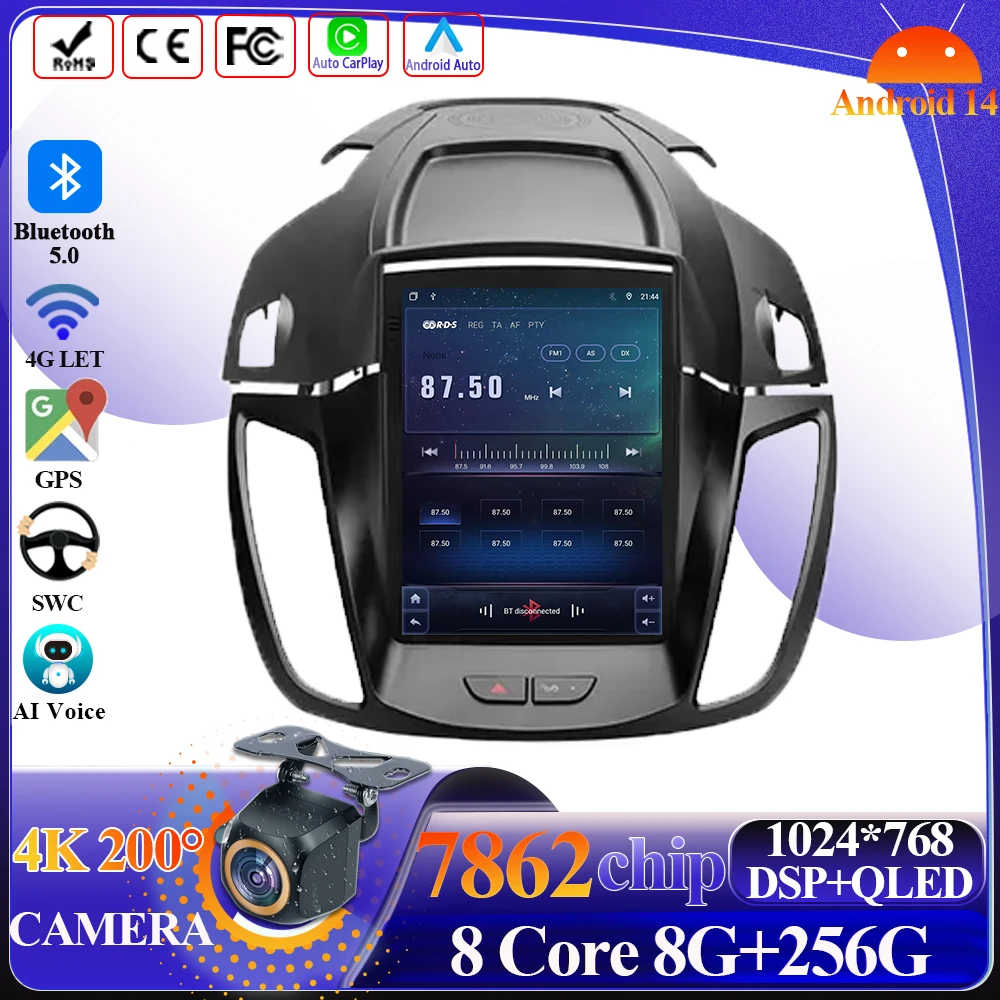 Wireless Android 14 Carplay For Ford Kuga 2 Escape 3 2012-2019 9.7 Inch Tesla Style Car Multimedia Player 5G Wifi Touch Display 