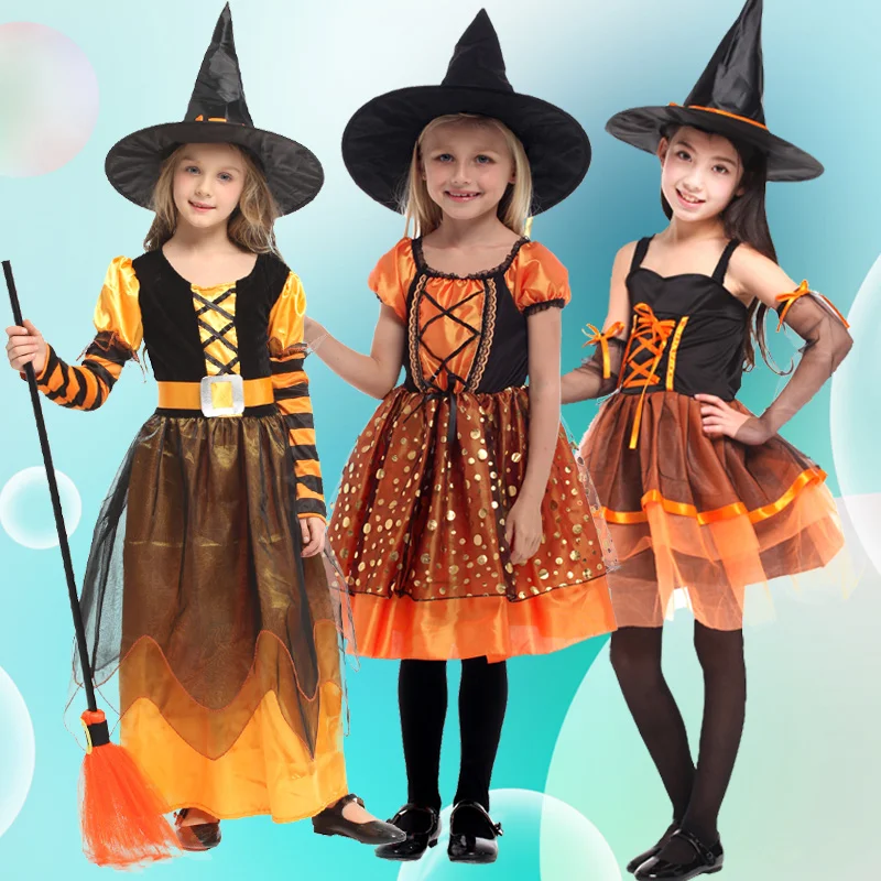 

Halloween Girls Witch Costume, Carnival Party Girl Bat Dress, All Saints' Day Fancy Pumpkin Dress