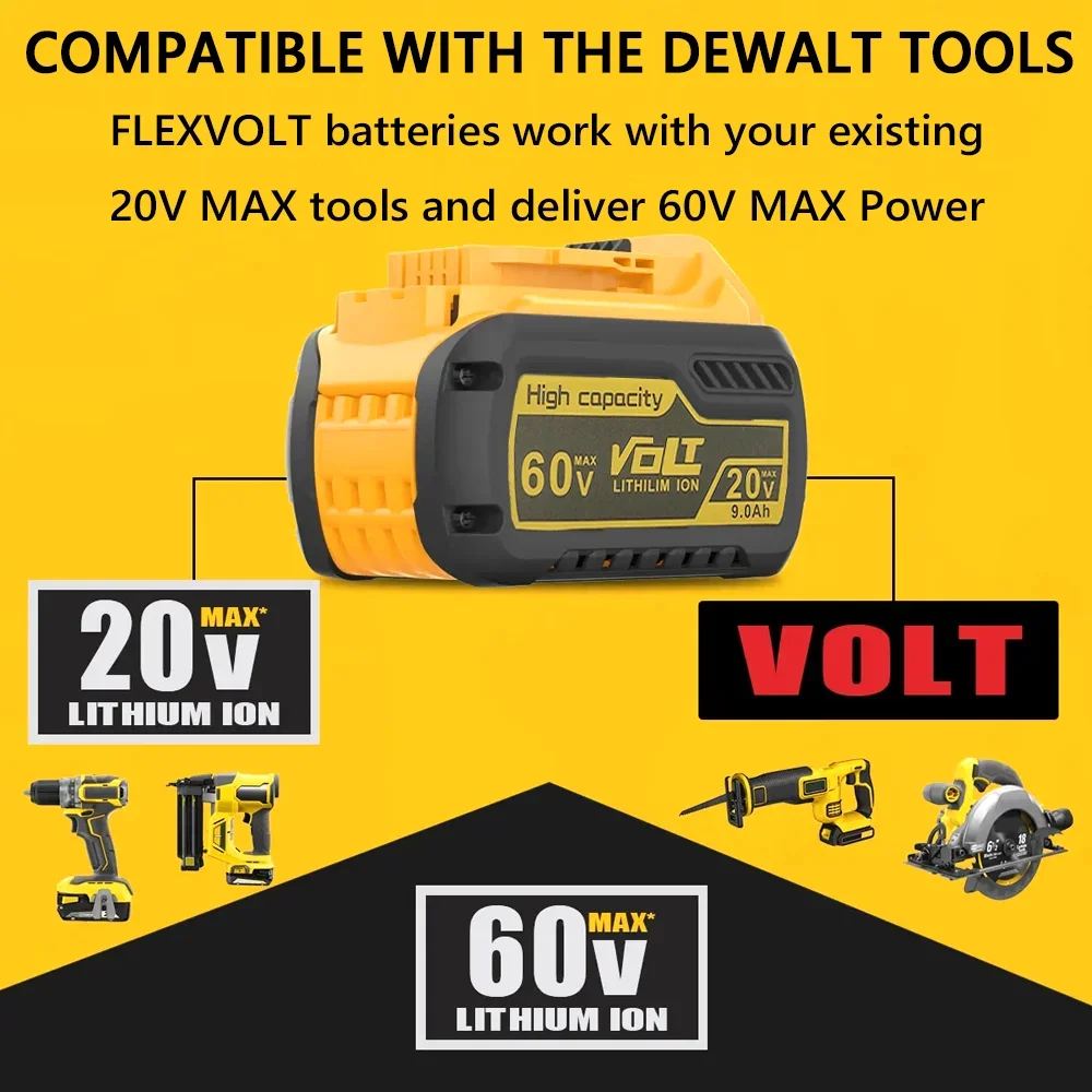 

For Dewalt 20V/60V 9000mAh Rechargeable Battery DCB200 60V MAX Flexvolt Hammer DCB609 DCB205 DCB206 DCB209 Power Tool Battery