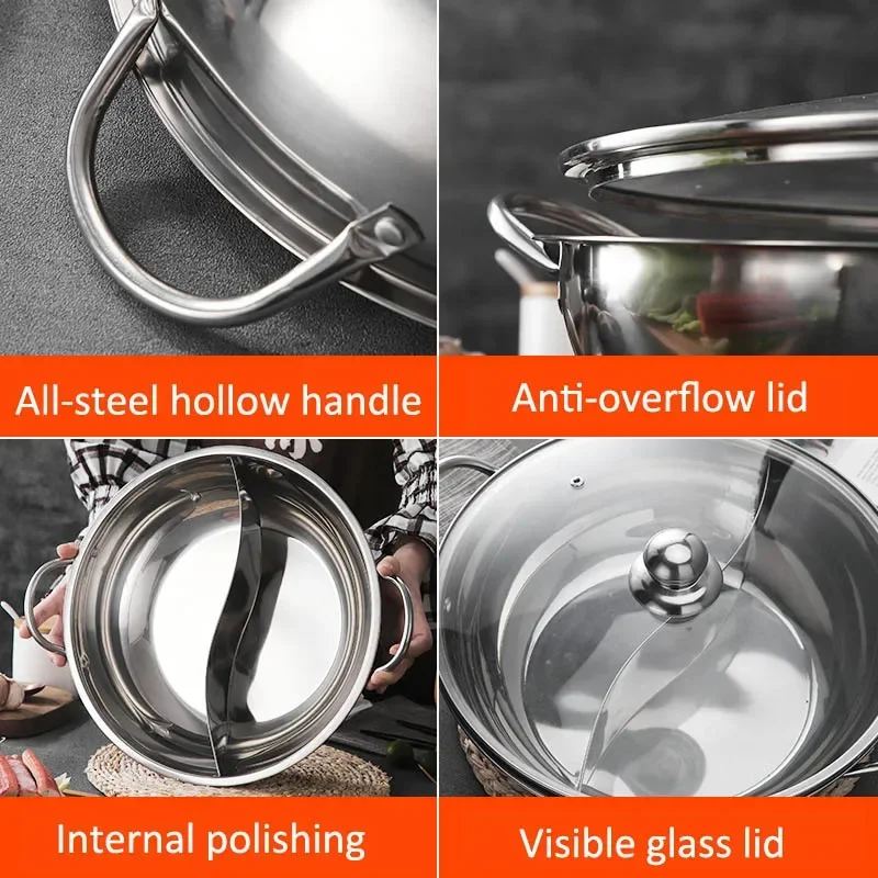 

Hot Pot Induction Cooker Chinese Fondue 304 Stainless Steel Hotpot with Lid Gas Induction Stove Cooking Pot for Kitchen Cookware