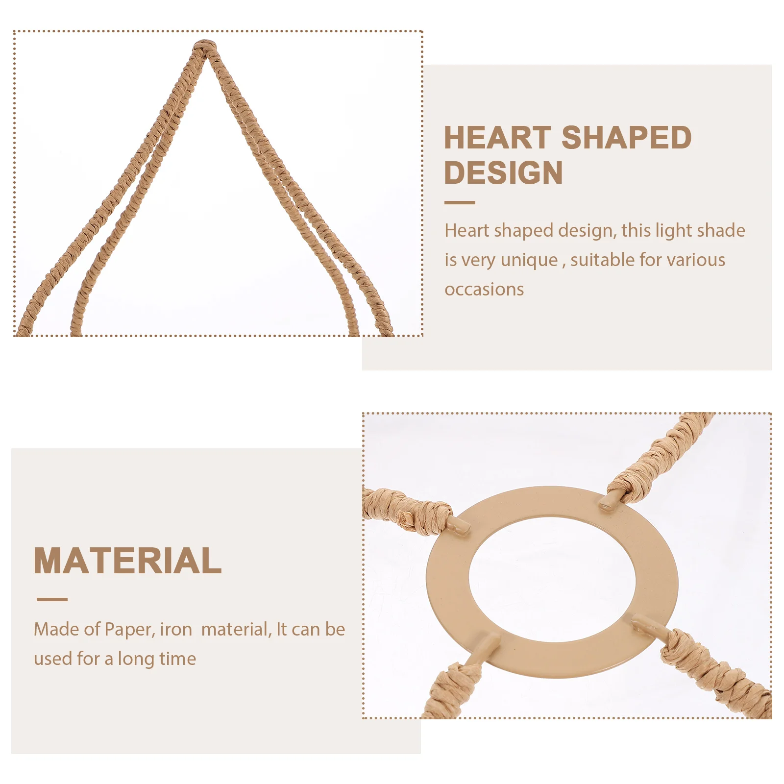 

2pcs Heart shaped Khaki Woven Lampshade Ch Lantern Rustic Hanging Light Shade Farmhouse Cage Vintage Home Decor