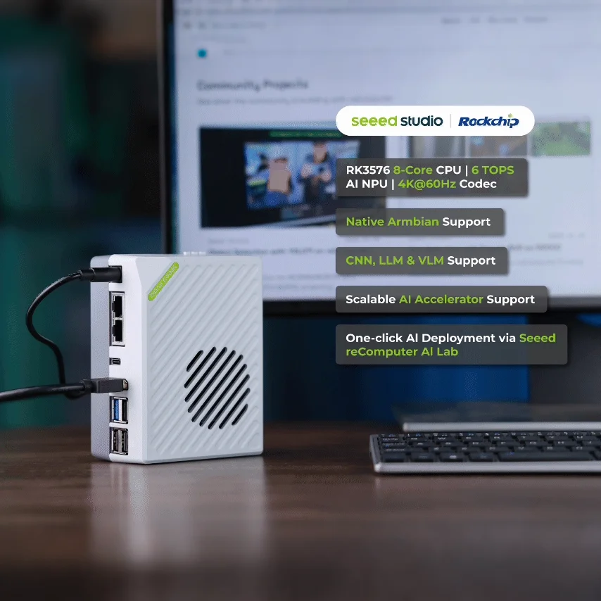 Caja AI Open Rockchip personalizada con 8 núcleos, reComputadora Linux RK3576-20 6TOPS NPU RK3588-30 para desarrollo de aplicaciones de IA ﻿